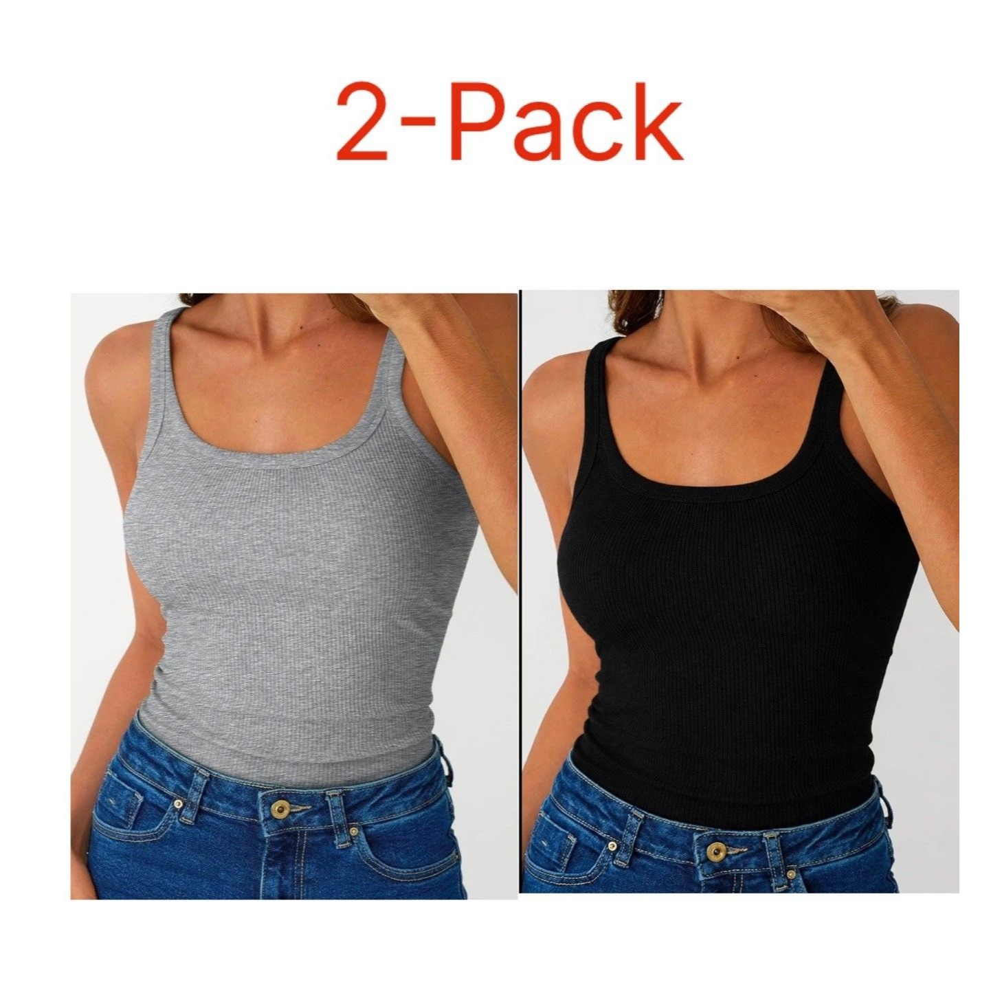 2-Pack Sunbs Women's Tank Top Small Ribbed Spaghetti Strap Grey Black Tops